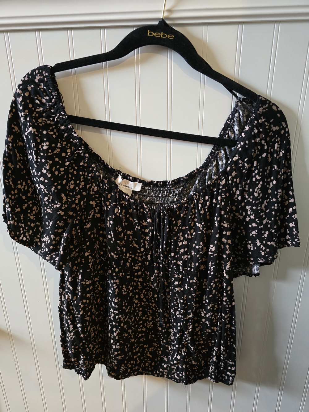 URBAN Romantics Black Blouse with Light Pink Spot Print